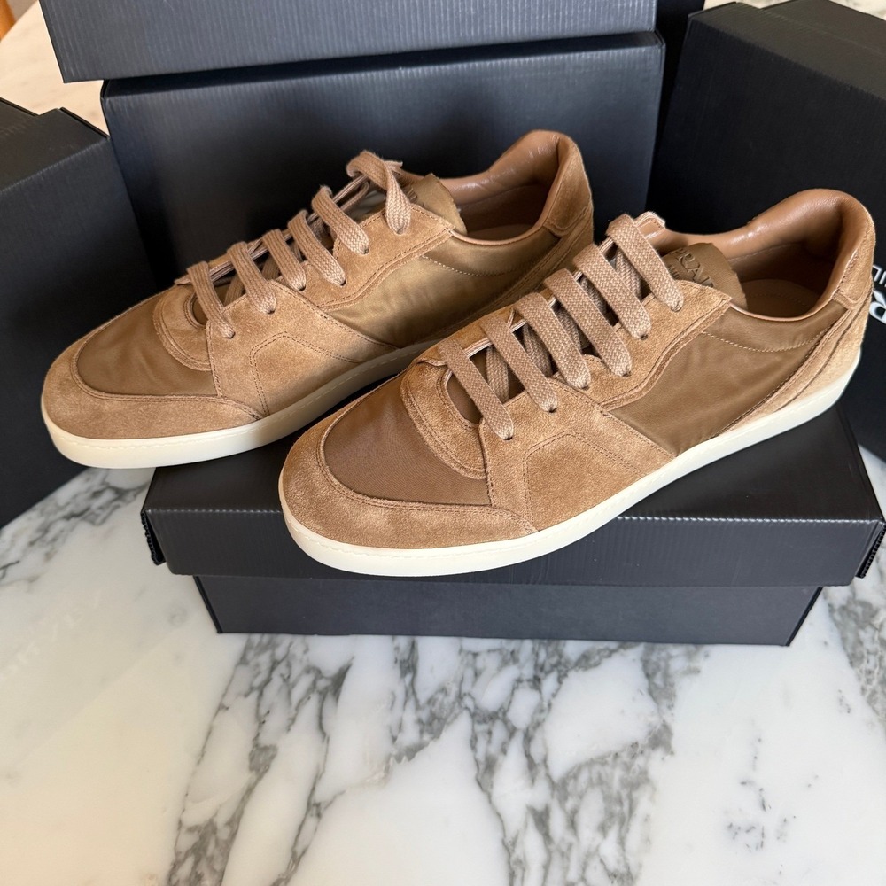 Prada Milano 2EE442 Men Brown Suede & Fabric Low Top Sneakers‎ Trainers Sz UK 11
